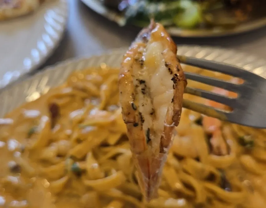 Scored shrimp in the Toowoomba pasta