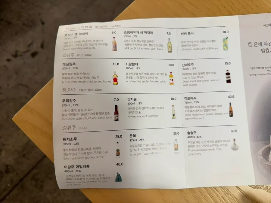 Menu lineup at Goyu Korean dining restaurant