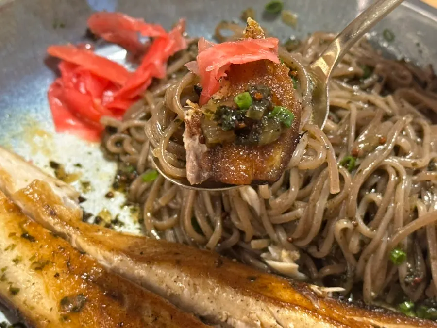 Close-up of yukhoe mulhoe being mixed
