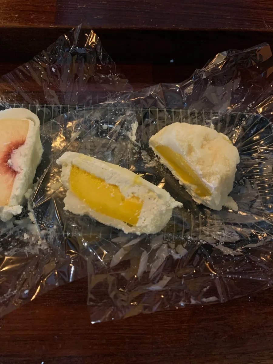 Cross-section of the peach yogurt mochi