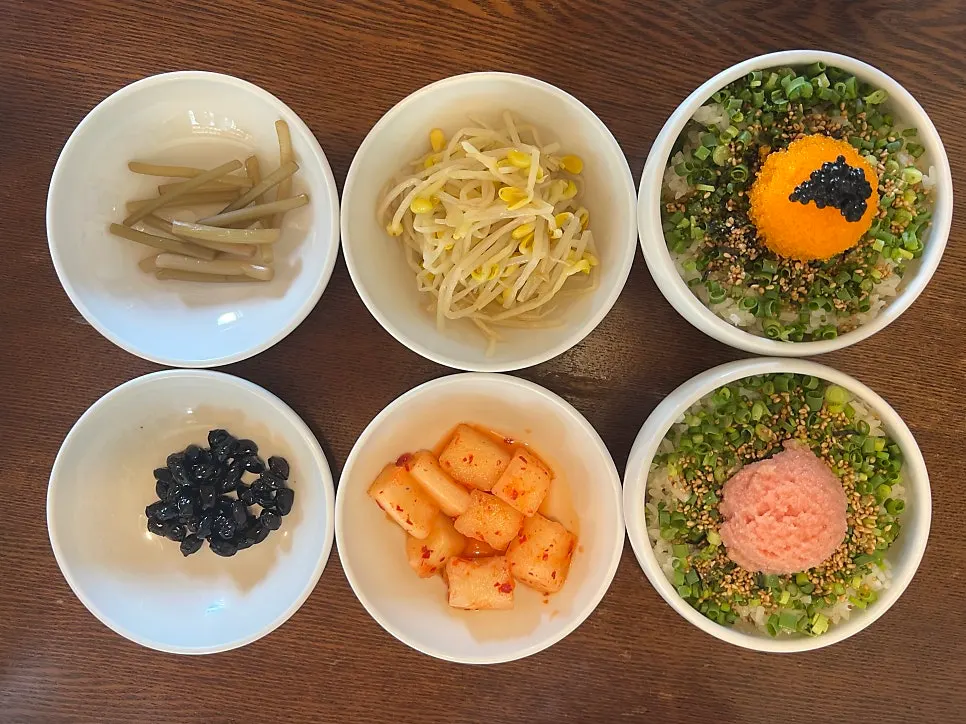 마늘쫑 콩나물 콩자반 깍두기 밑반찬