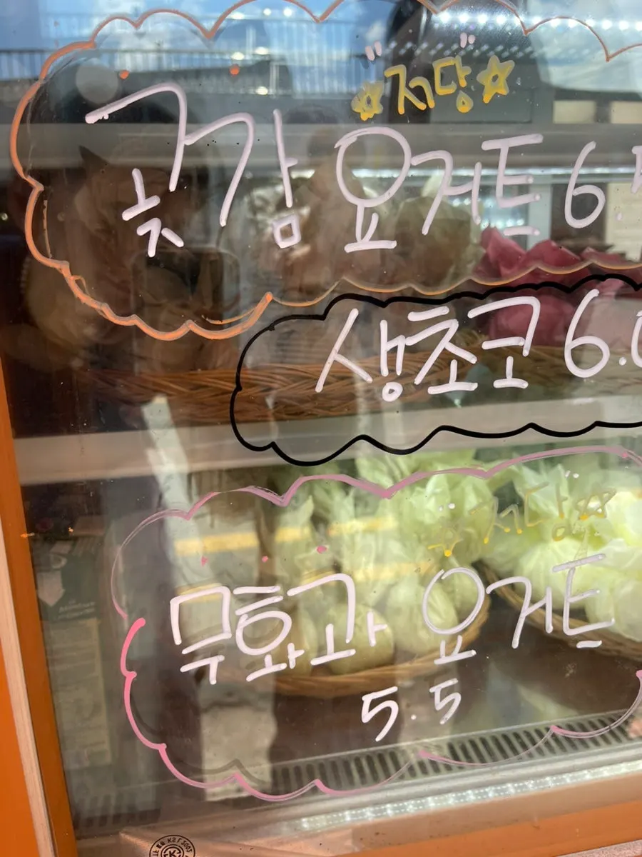 Tareudang mochi display with persimmon yogurt, raw chocolate, pineapple and more