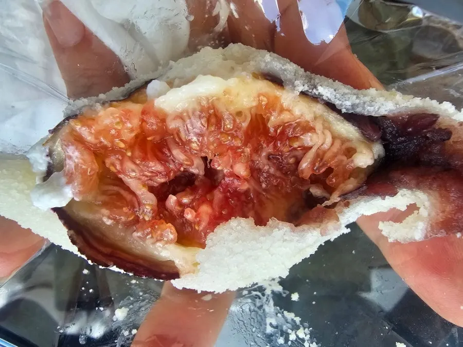 무화과요거트모찌 단면과 요거트 크림, 팥