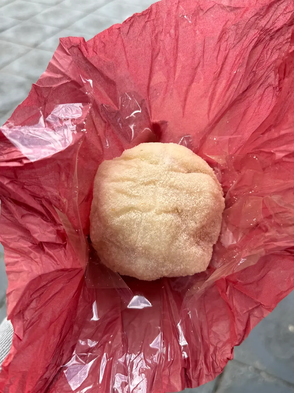Packed mochi set on a bench in Hwangnidang-gil