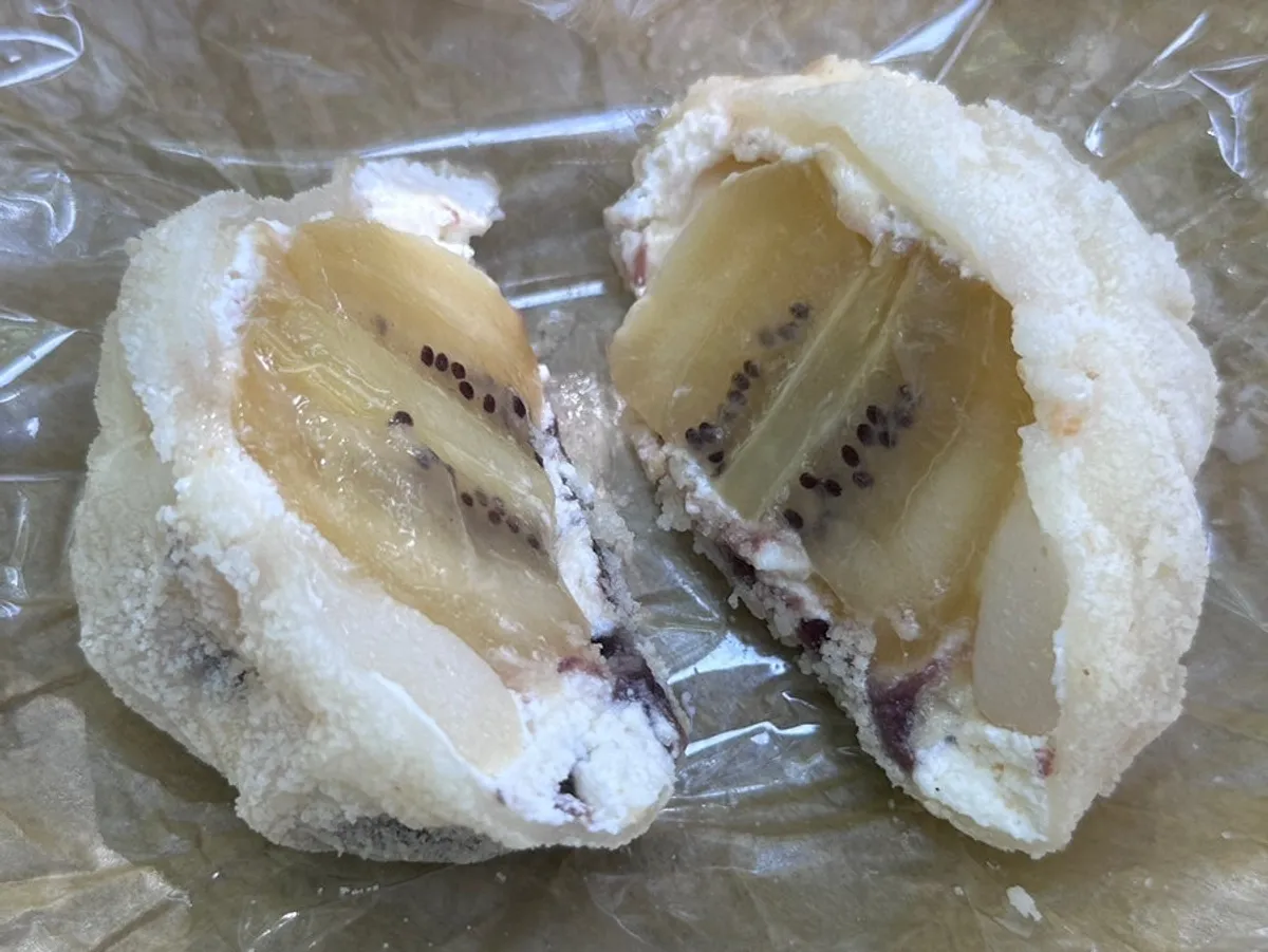 Three flavors of Tareudang fruit mochi on Hwangnidang-gil in Gyeongju