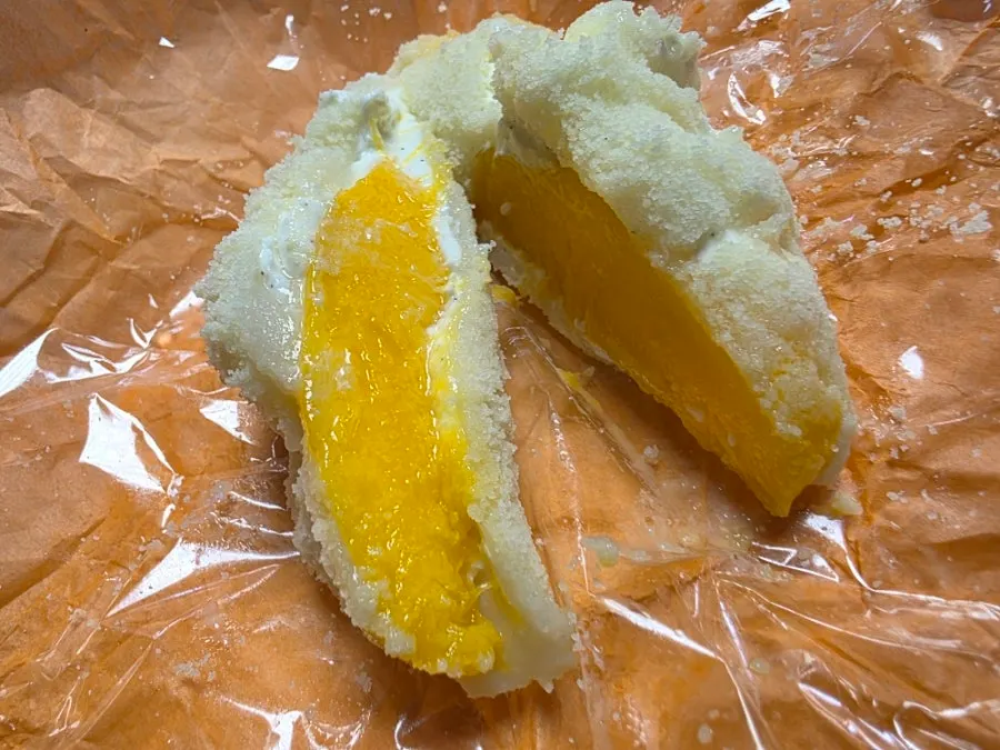 An elongated mango giant fruit mochi