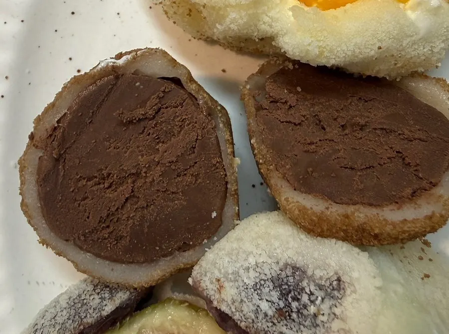 Cross-section of fresh chocolate mochi