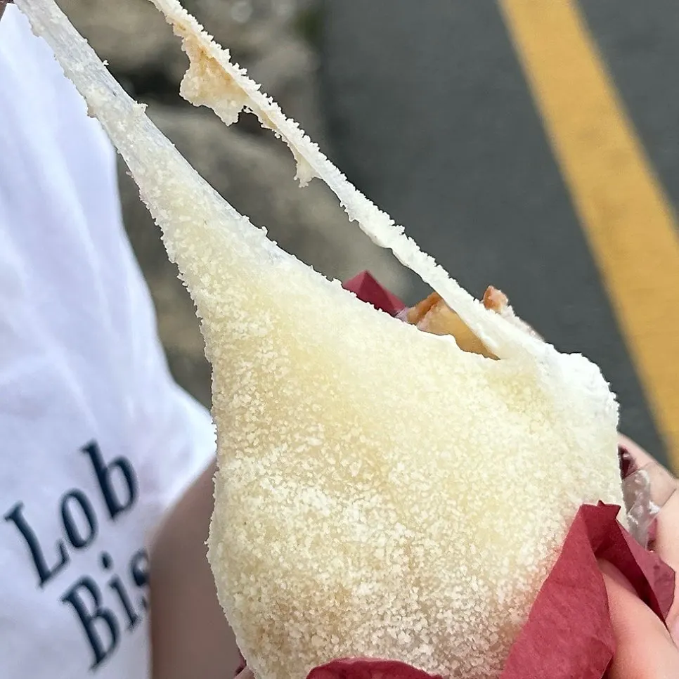 Peach yogurt giant mochi cut in half