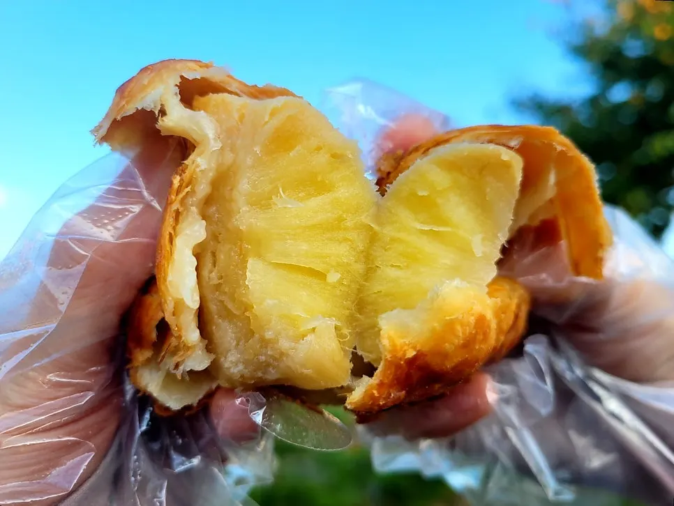 Cross-section of the Apple Tokyo Pie showing the whole apple inside