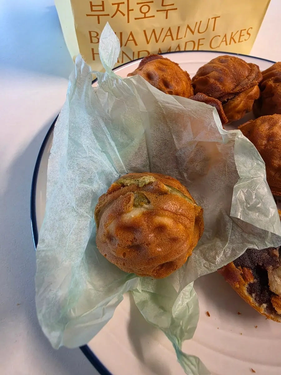 Cross-section of a red bean walnut pastry