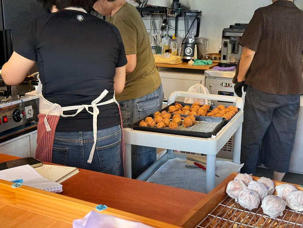 View of the walnut pastry cooking area from in front of Buja Hodu