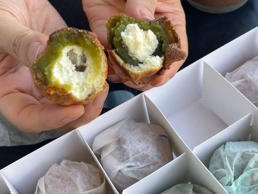 Cross-section of the pea cream cheese walnut pastry