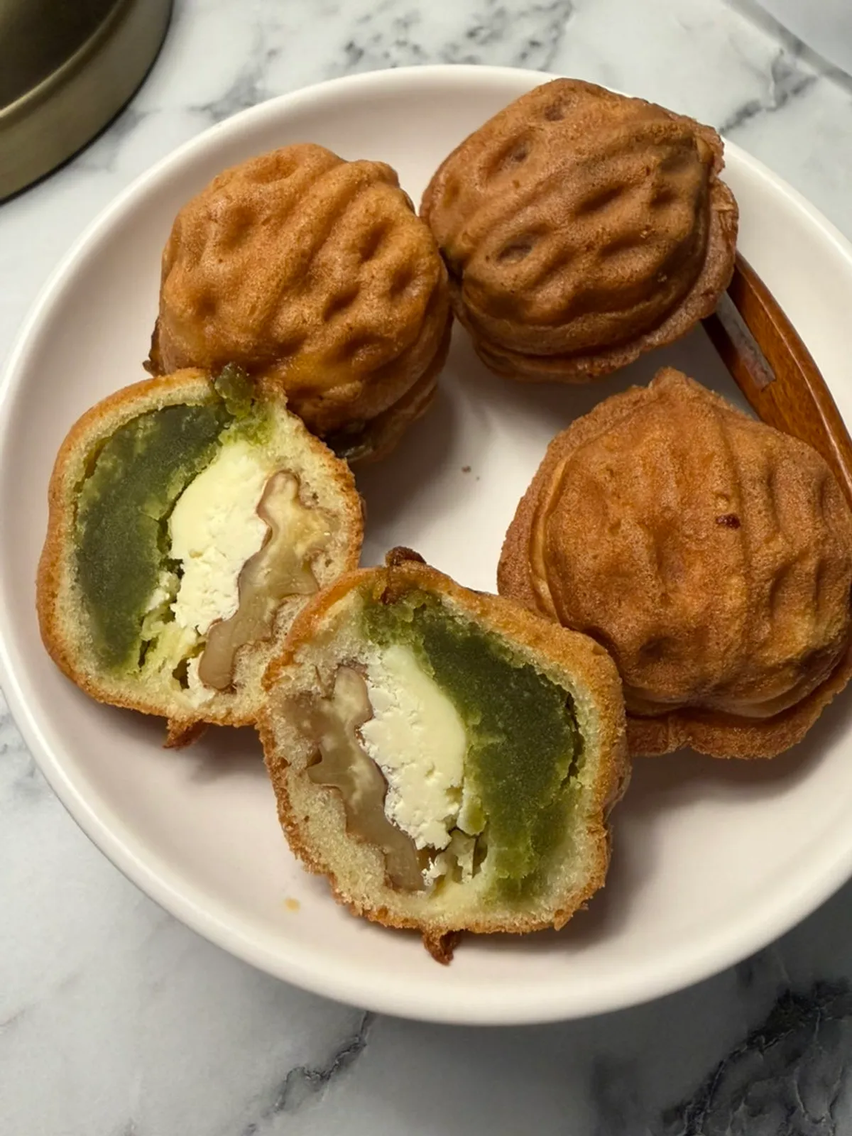 Inside view of the pea cream cheese walnut pastry