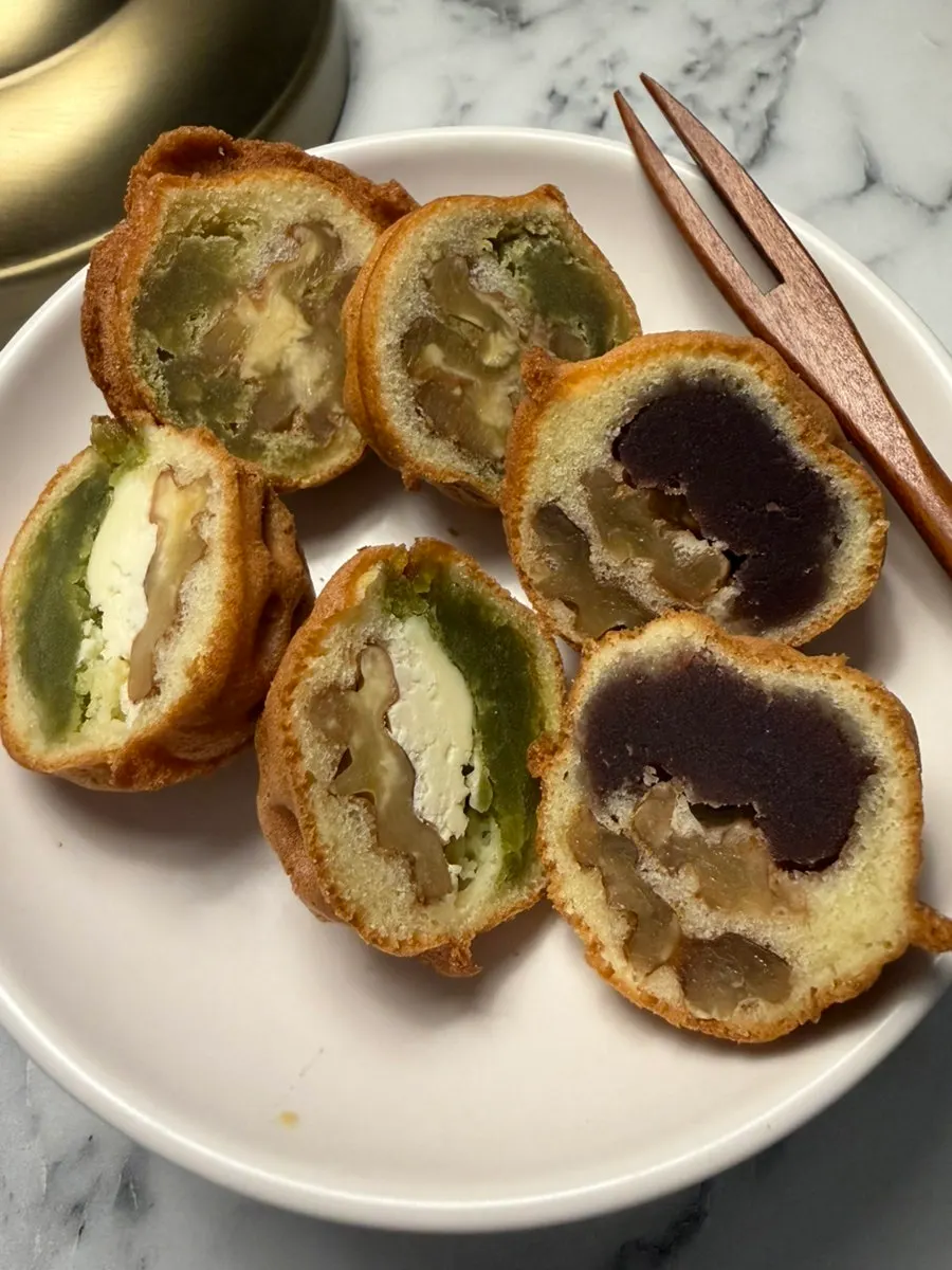 Cross-section of red bean walnut pastry