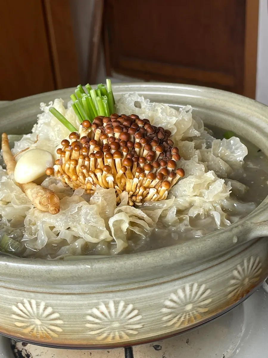 Chicken stew served in a stylish stew pot