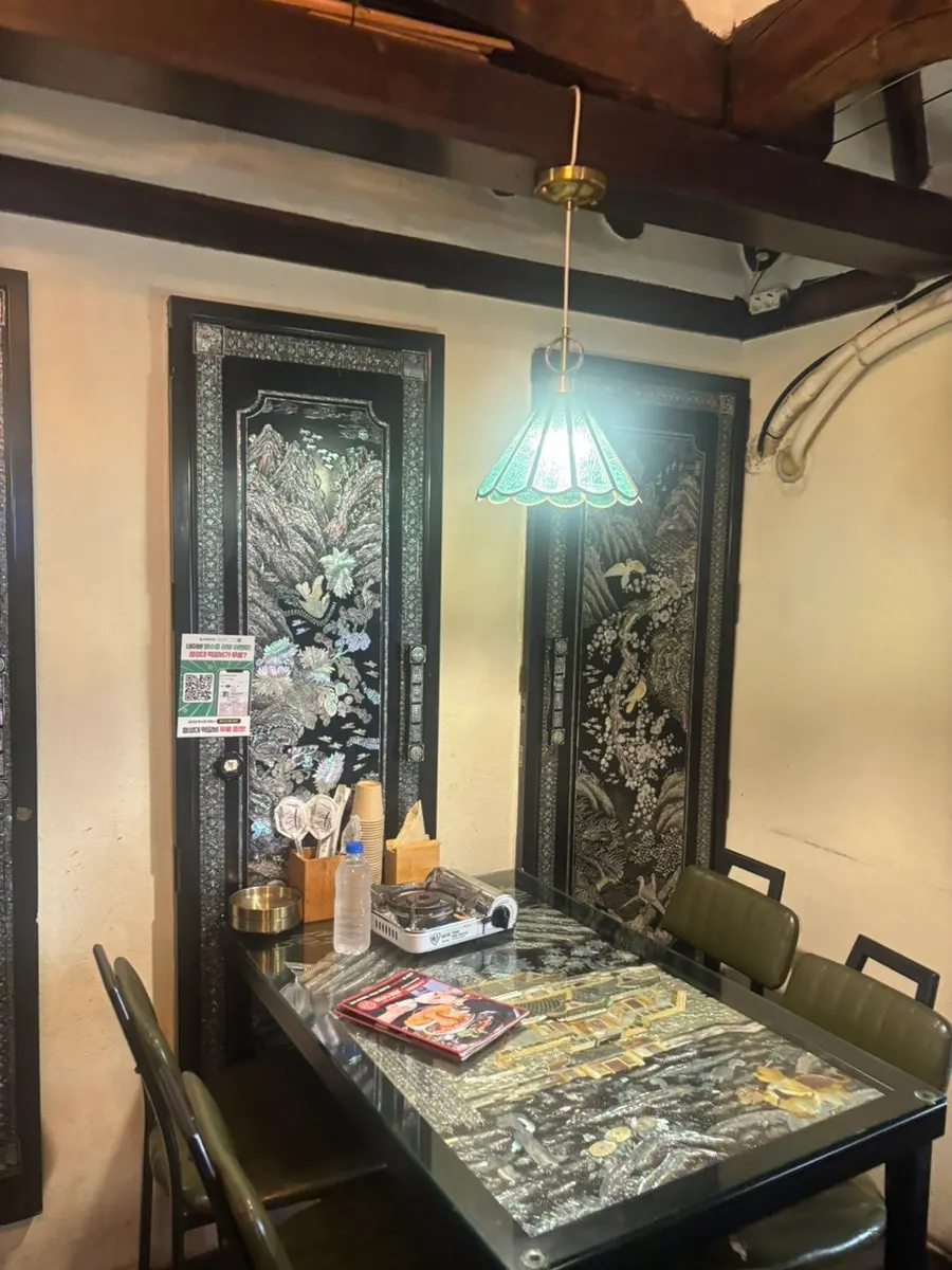 Mother-of-pearl cabinet inside the hanok restaurant