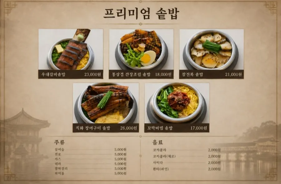 Wood-fired grilled fish set and pot rice menu