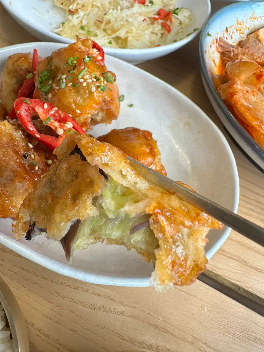 Eggplant gangjeong with crisp batter
