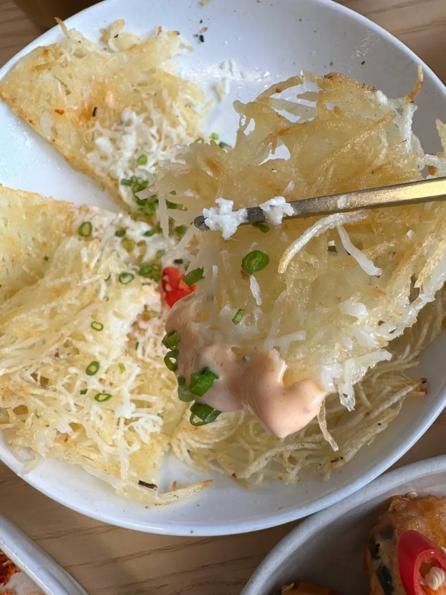 Chewy and crisp potato pancake