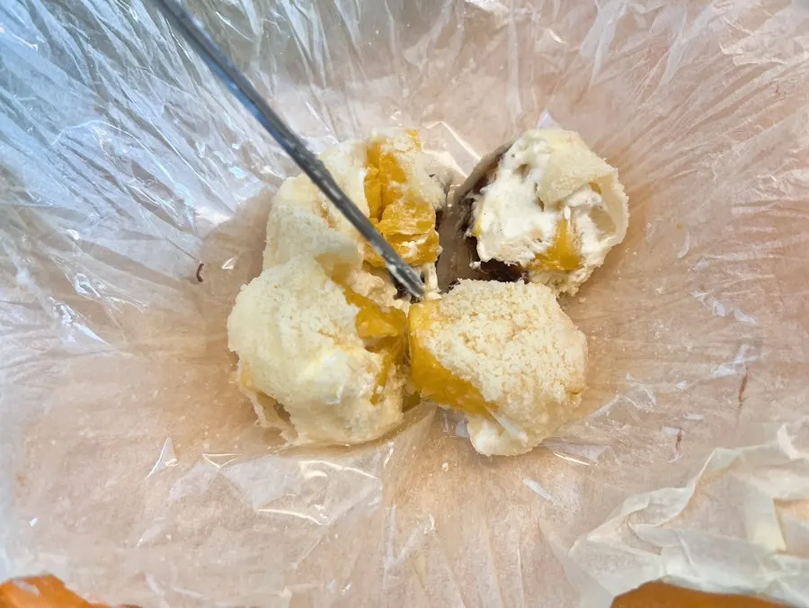 Pineapple mochi filled with red bean and cream