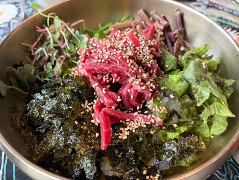 A full serving of aged kimchi pork back-rib stew