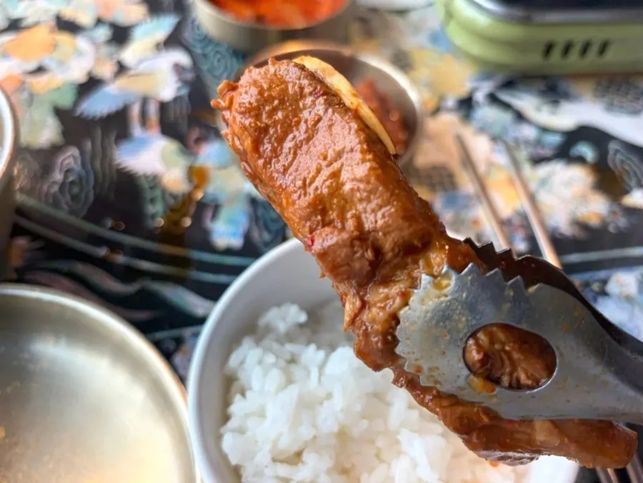 Spicy aged kimchi pork back-rib stew with rice
