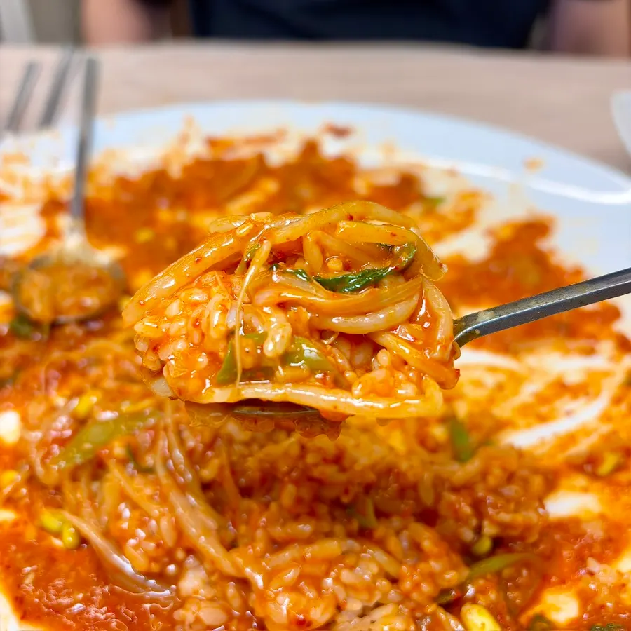 Rice mixed with the leftover sauce