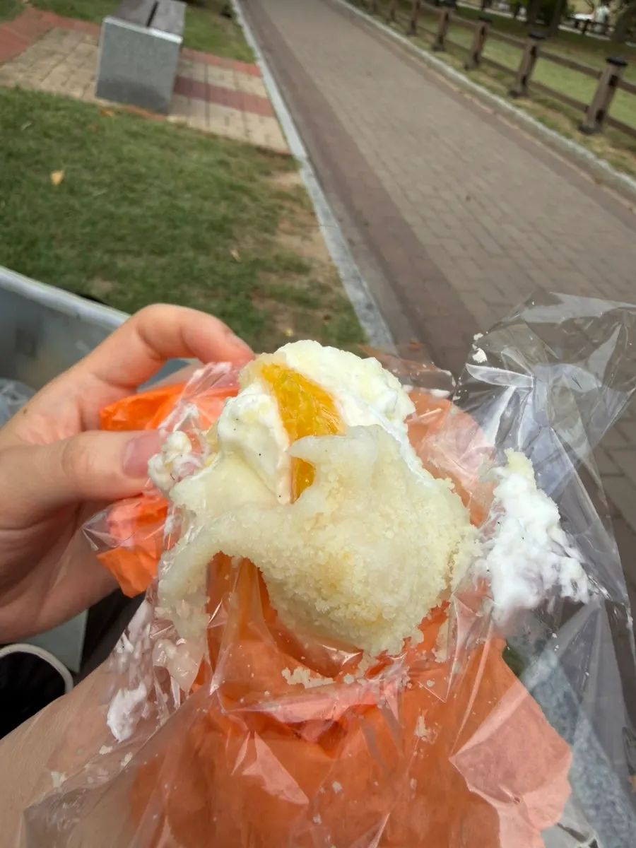 Unwrapped mango mochi from Tareudang
