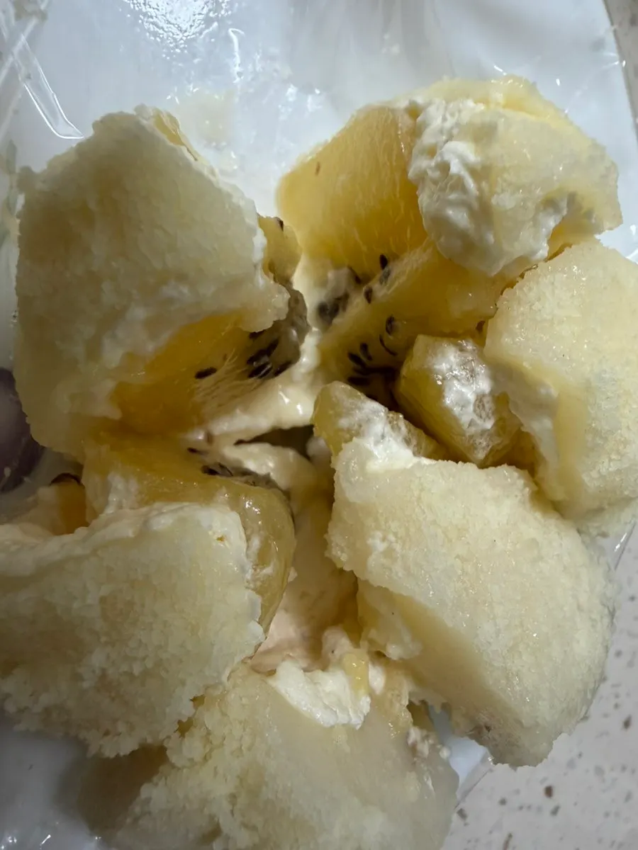 Holding a fruit mochi from Tareudang