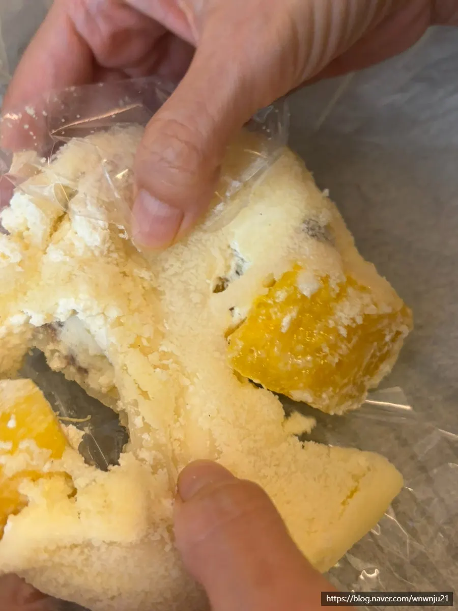 Mochi wrapped in paper and plastic