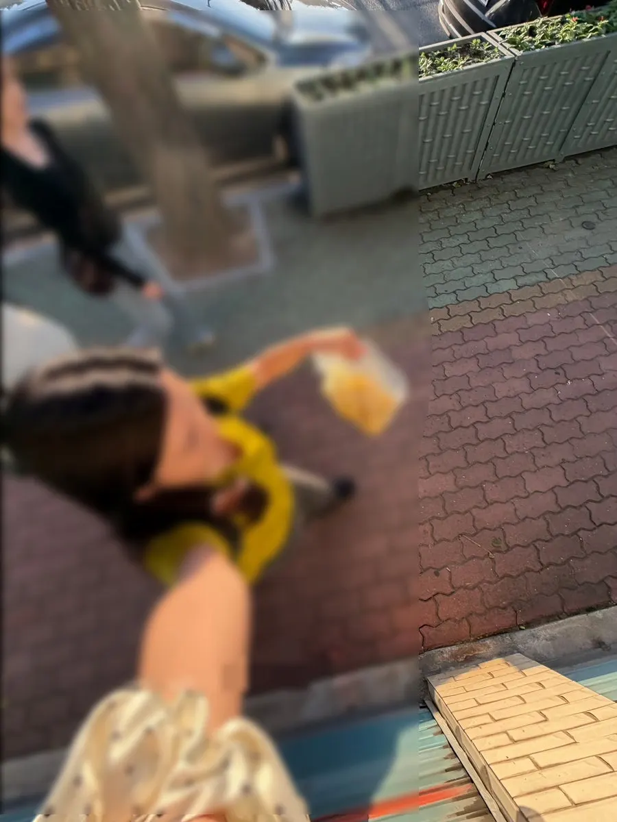 Eating pineapple mochi outdoors