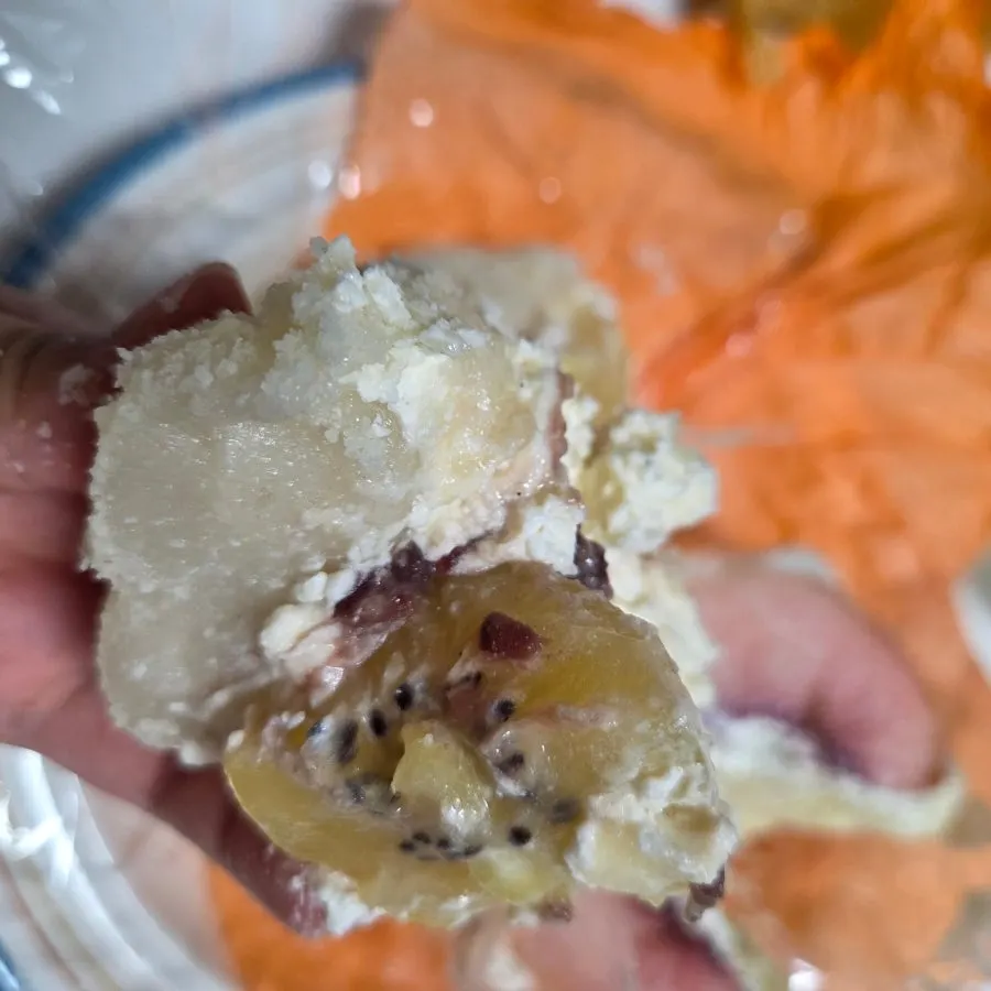 Peach, mango, and gold kiwi mochi