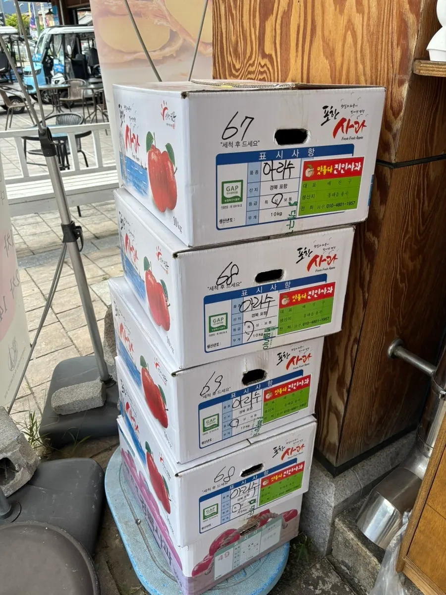 사과·팥·쇼콜라 세 가지 파이 진열 모습