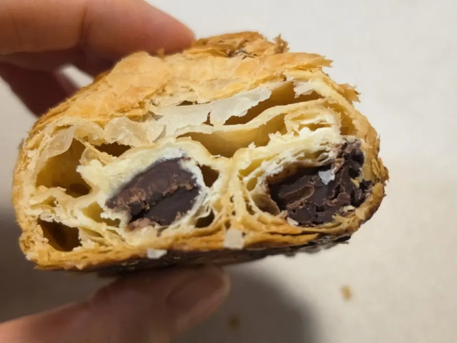 Cross-section of Tokyo red bean pie showing filling