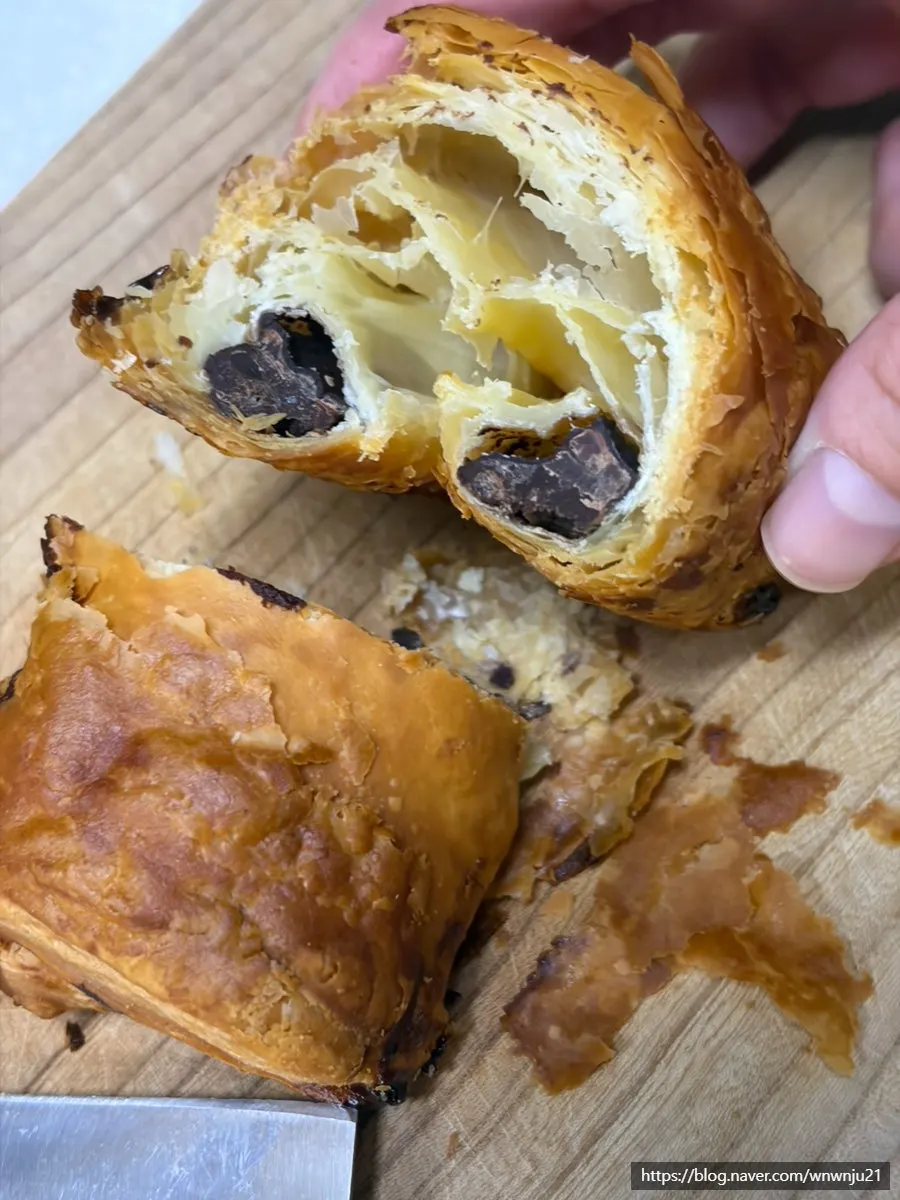 Chocolate Tokyo pie split in half showing the chocolate inside