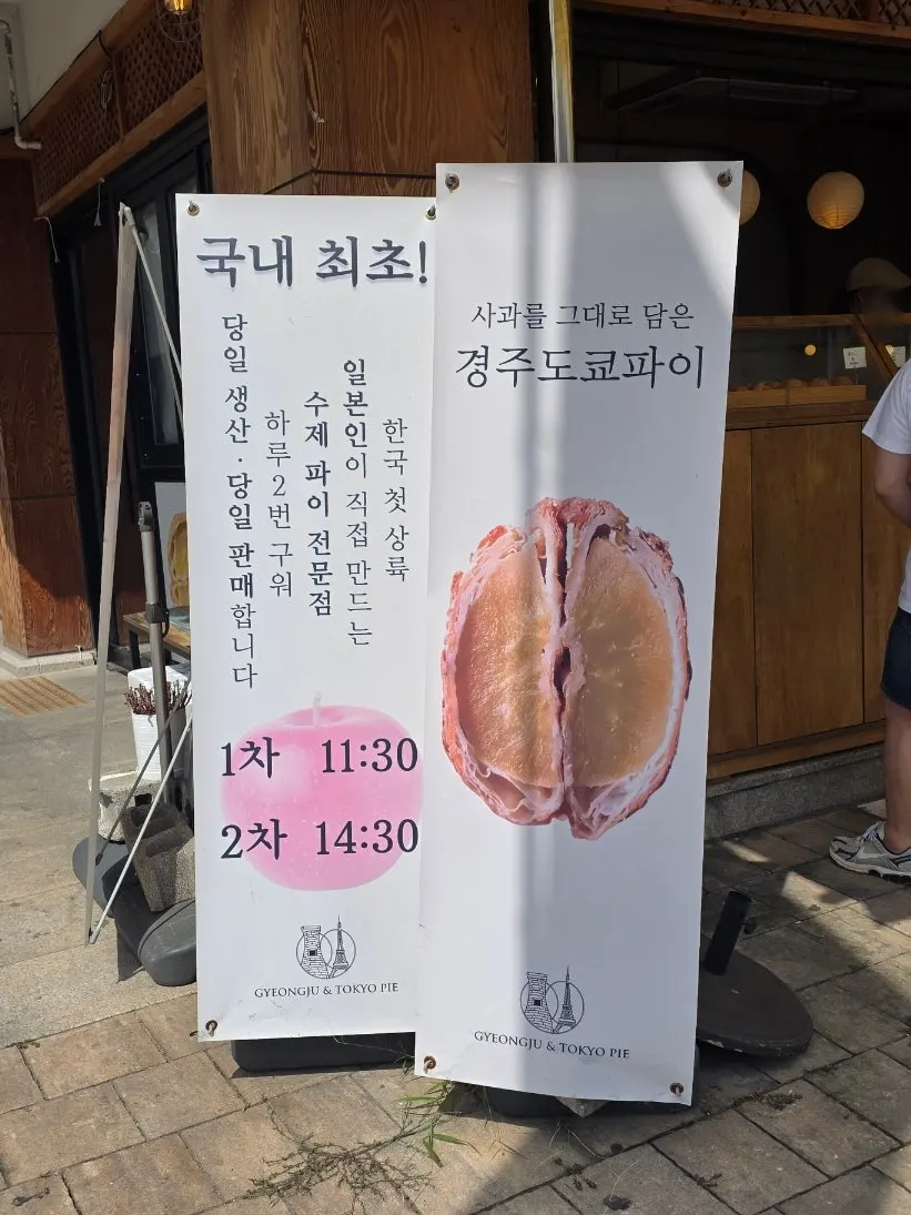쇼콜라 파이와 앙꼬 파이가 놓인 진열 트레이