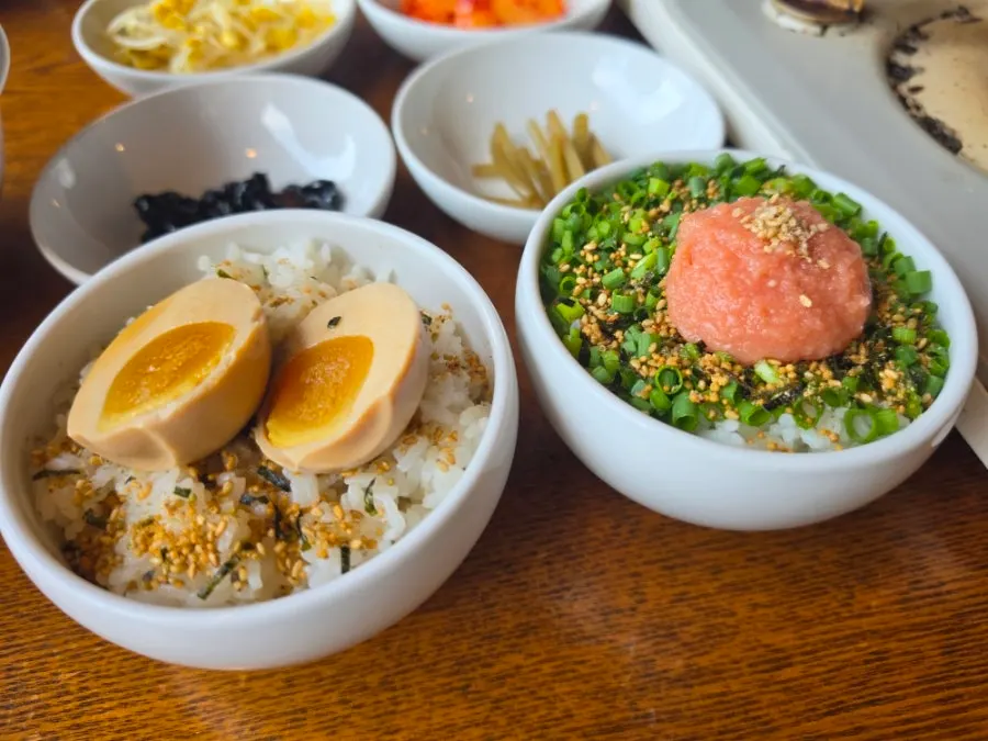 Egg rice topped with a marinated soft-boiled egg