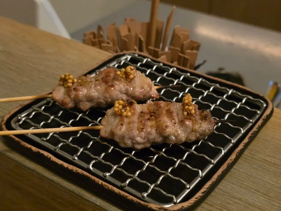 Chicken shoulder skewer with yuzu wasabi