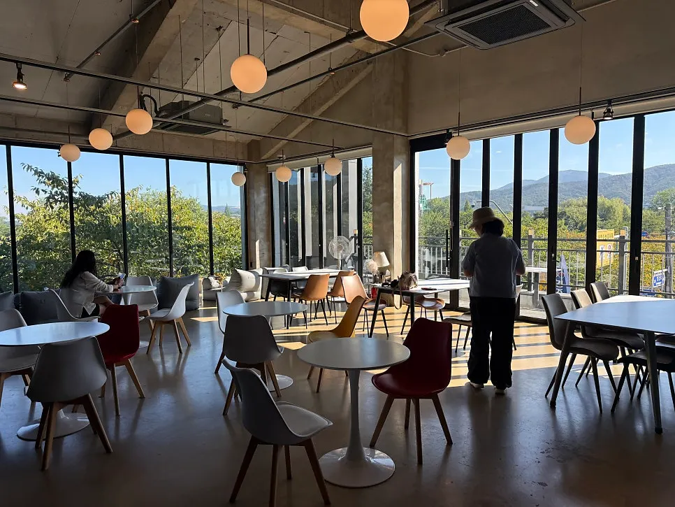 Sunlit seating area on Yard's second floor