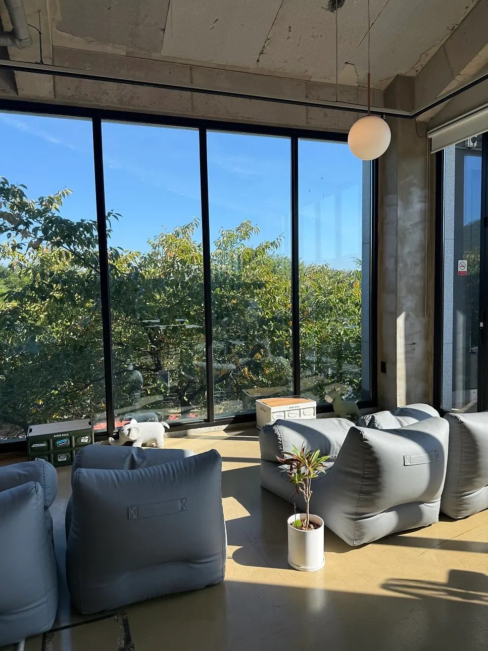 Soft beanbag seating on Yard's second floor