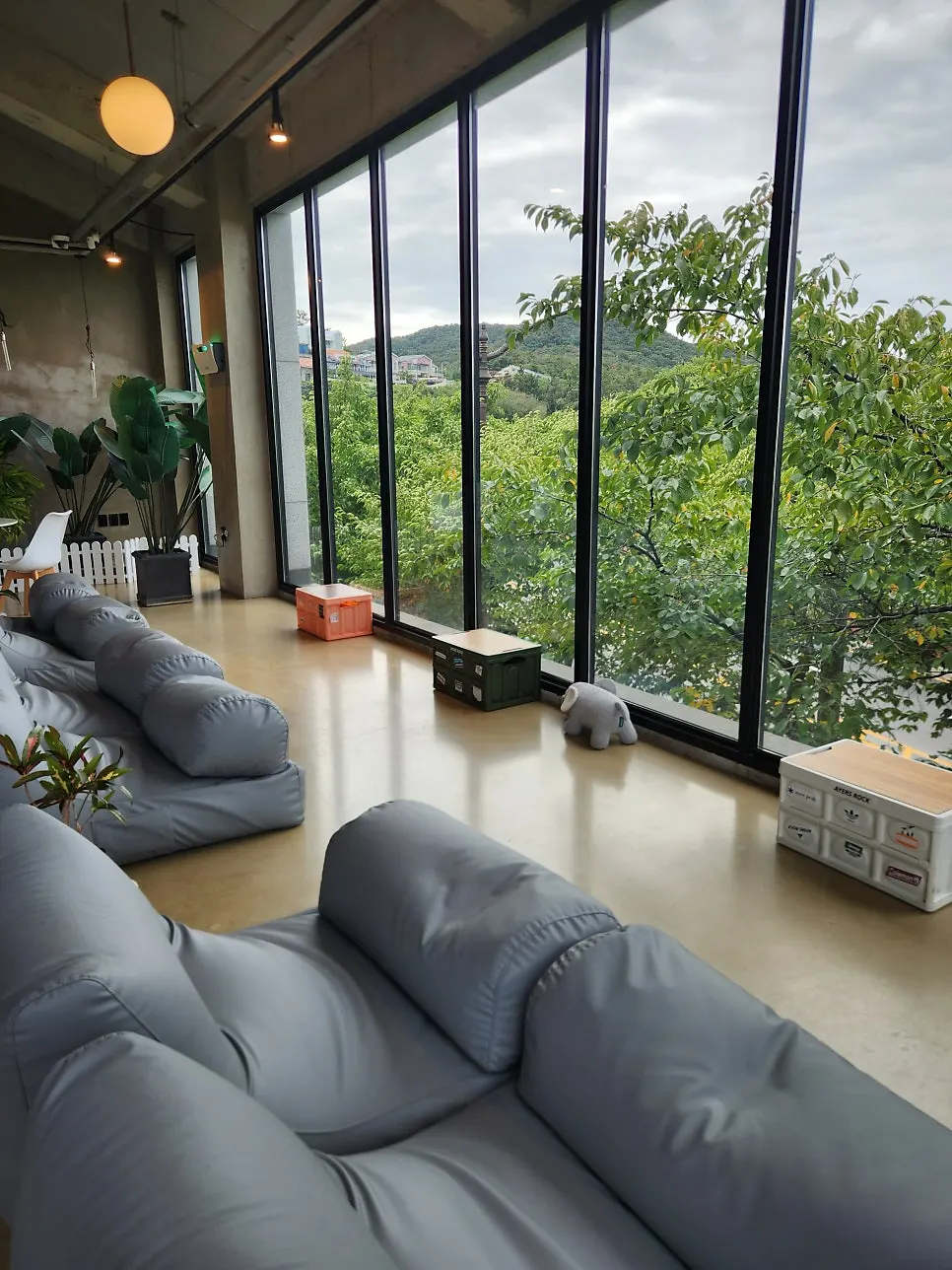 Second-floor sofa seating at Yard café