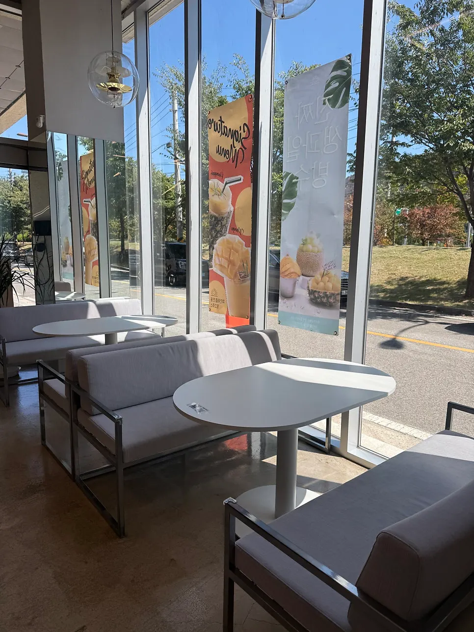 Café table seating with generous spacing