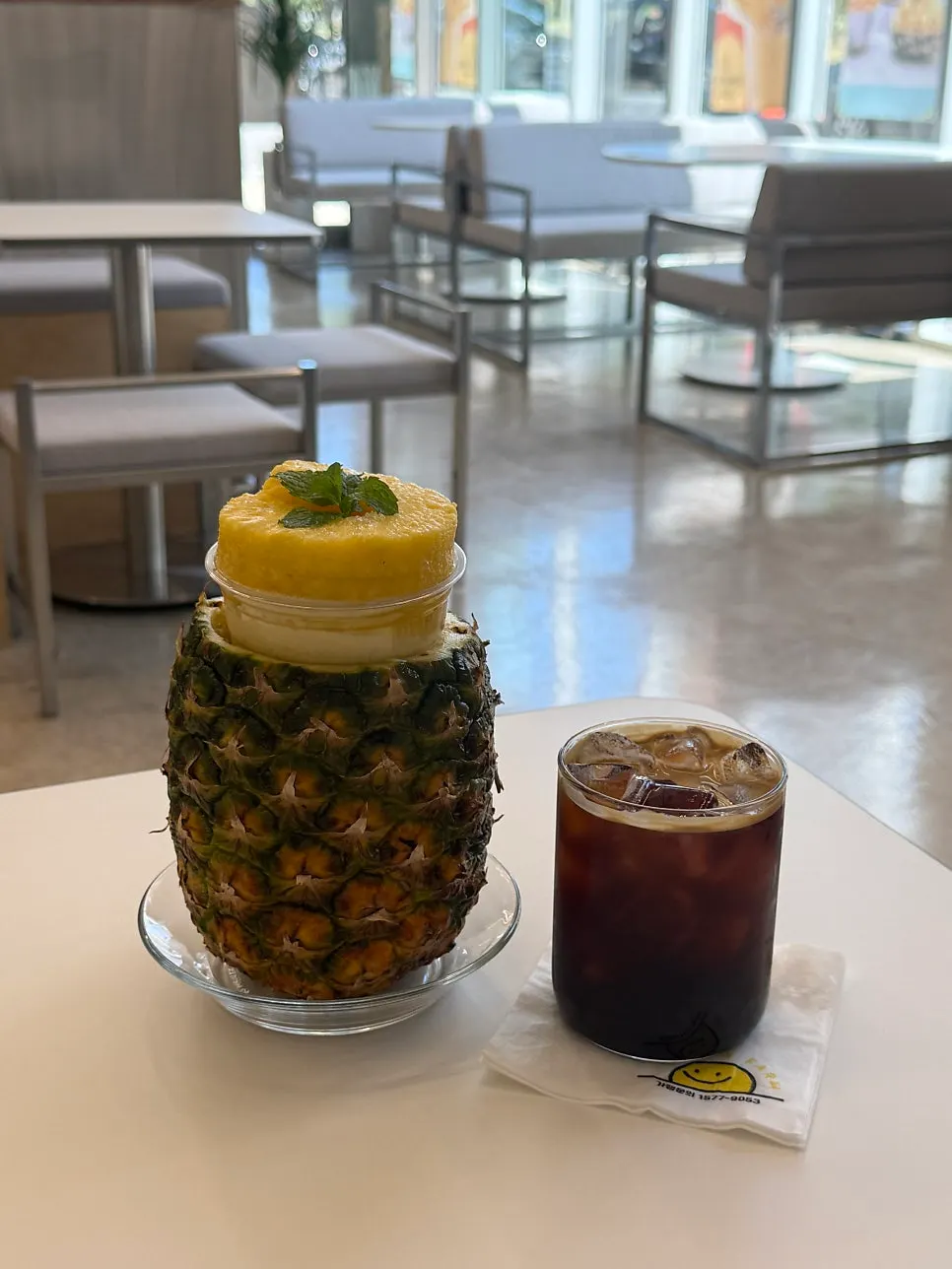 Ordered pineapple smoothie and americano