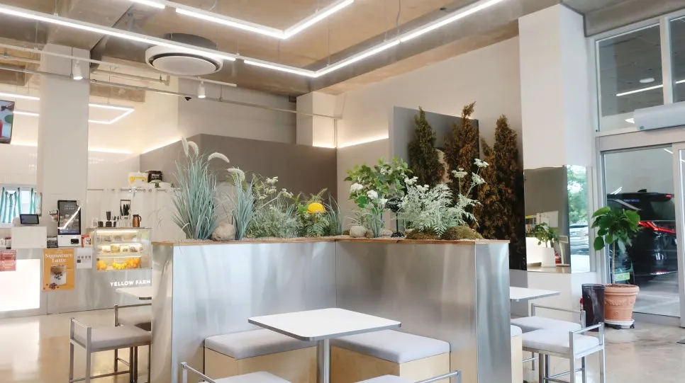 Modern, spotless interior of Yellow Farm Gyeongju