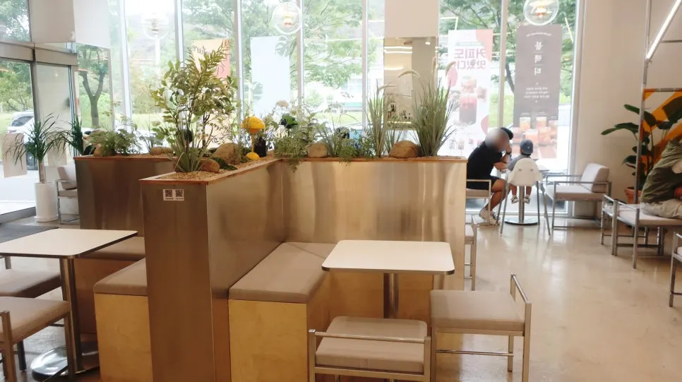 Variety of seating arranged at Yellow Farm Gyeongju