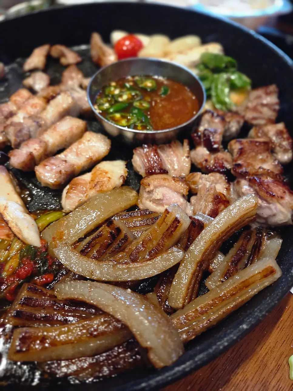 Pre-grilled pork belly, pork neck, and pork skin