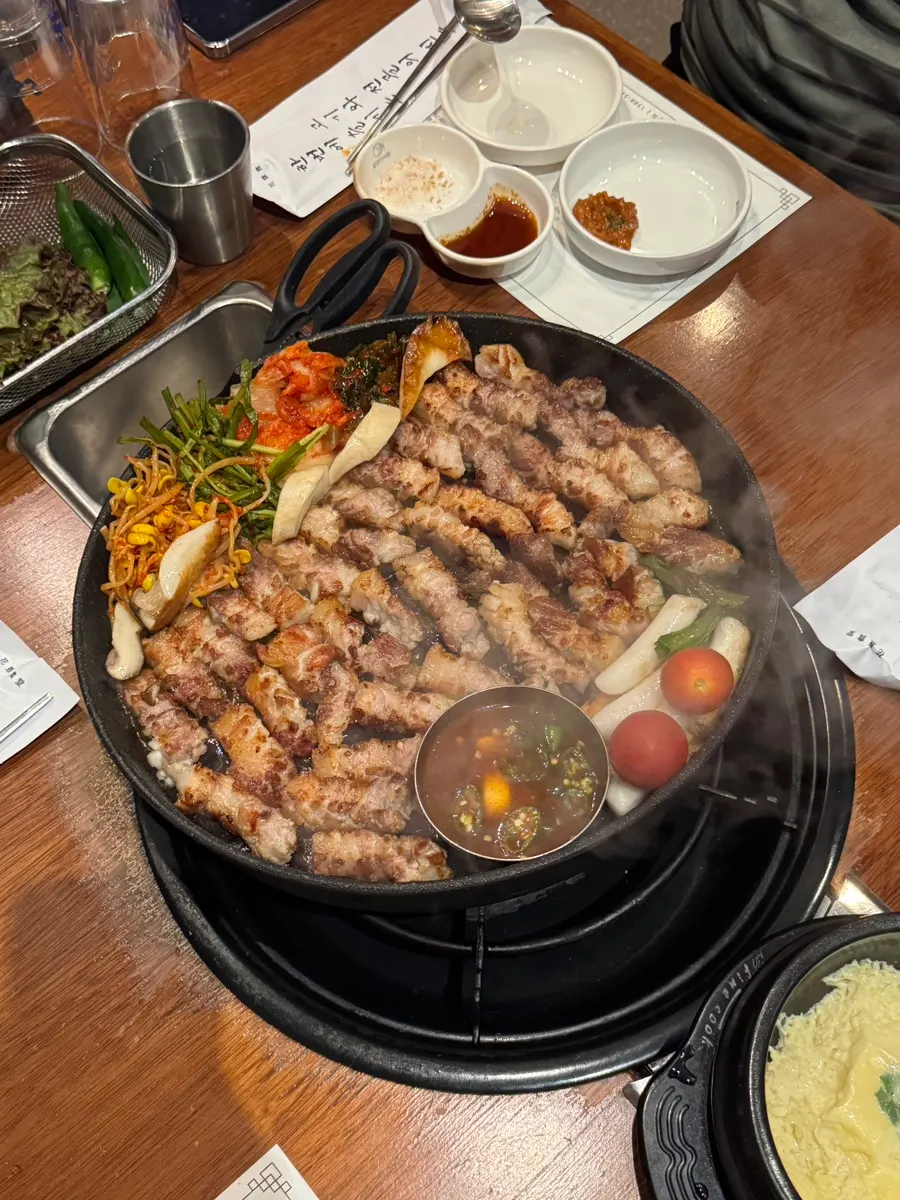 Samgyeopsal grilled and served on one platter