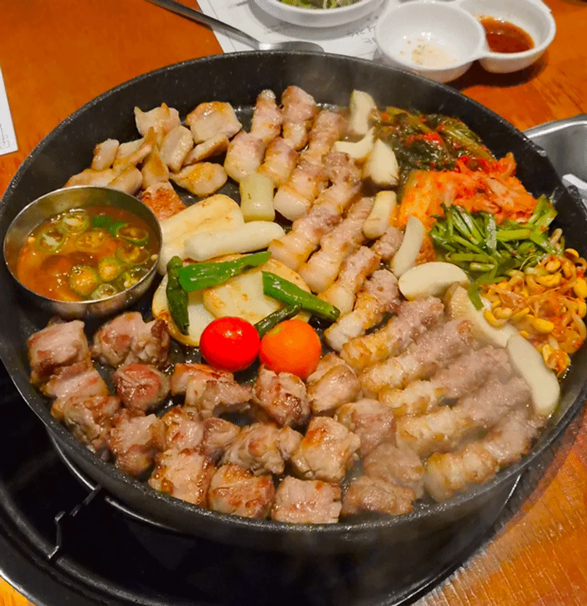 Grilled pork belly and garnish from the Gourmet Set