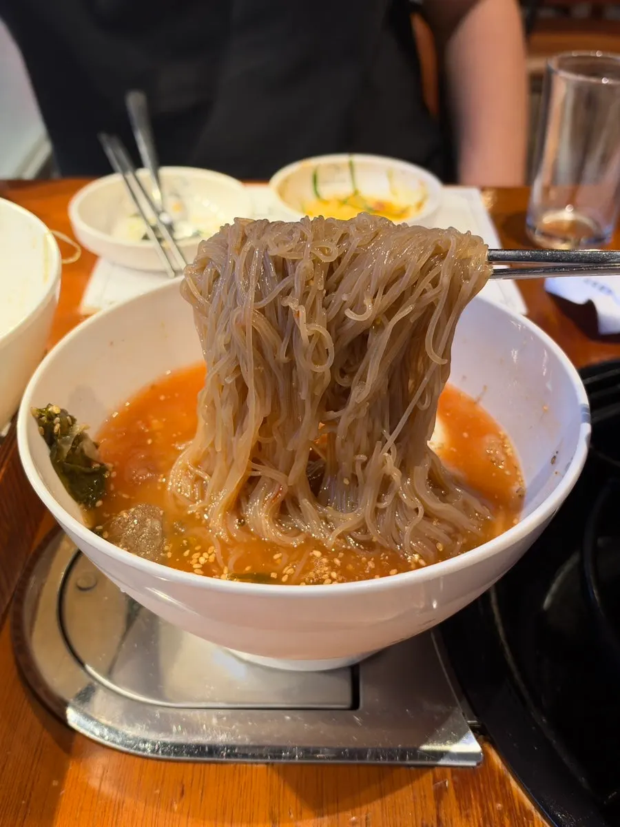 살얼음 동동 뜬 냉면 육수와 면발