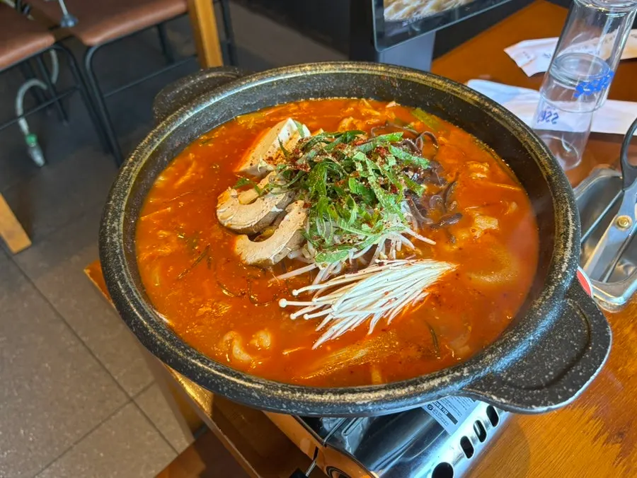 Small-size daechang hot pot served on a burner